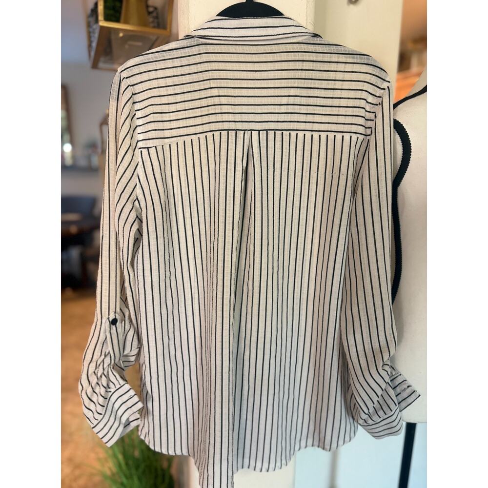 Mind Code Women's White/Black Striped Button Fron… - image 3